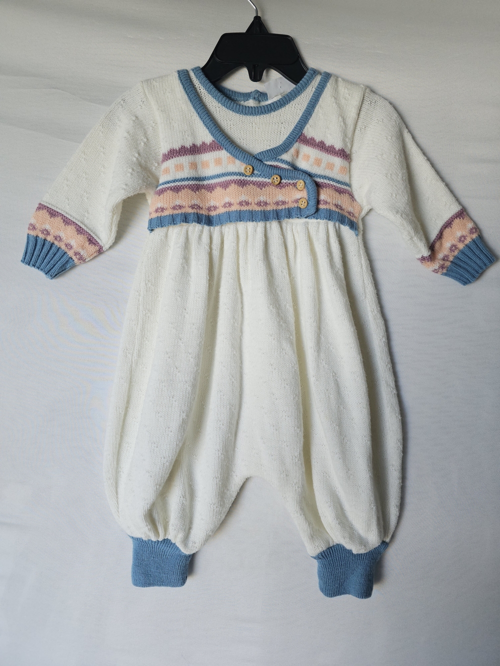Vintage Dani Exclusive Design Baby Knit Romper Jumpsuit - White/Blue - Dralon.